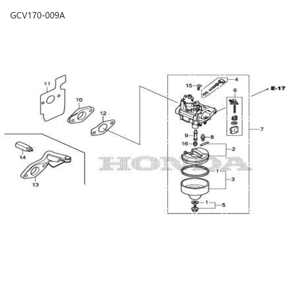 분해도 - GCV170 잔디깍기 엔진 (2022)