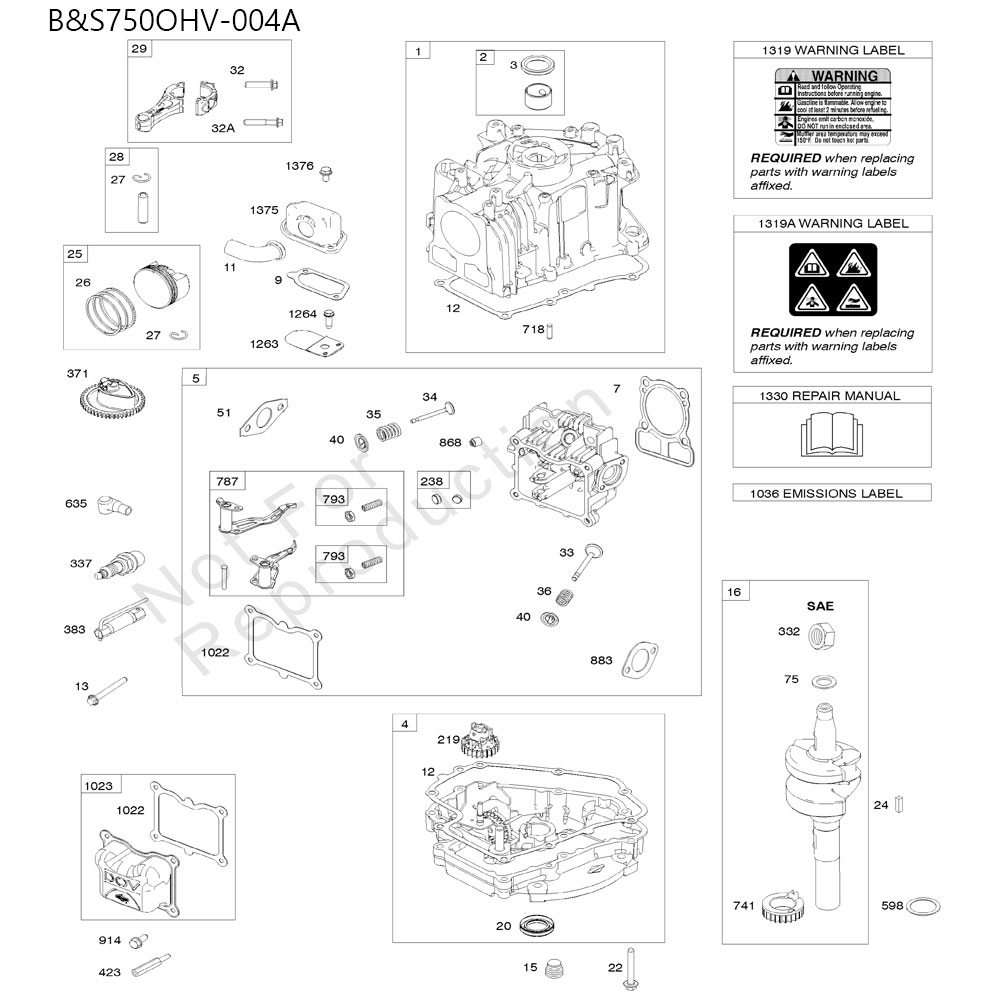 분해도 - B&S750 잔디깍기 엔진 (2022)