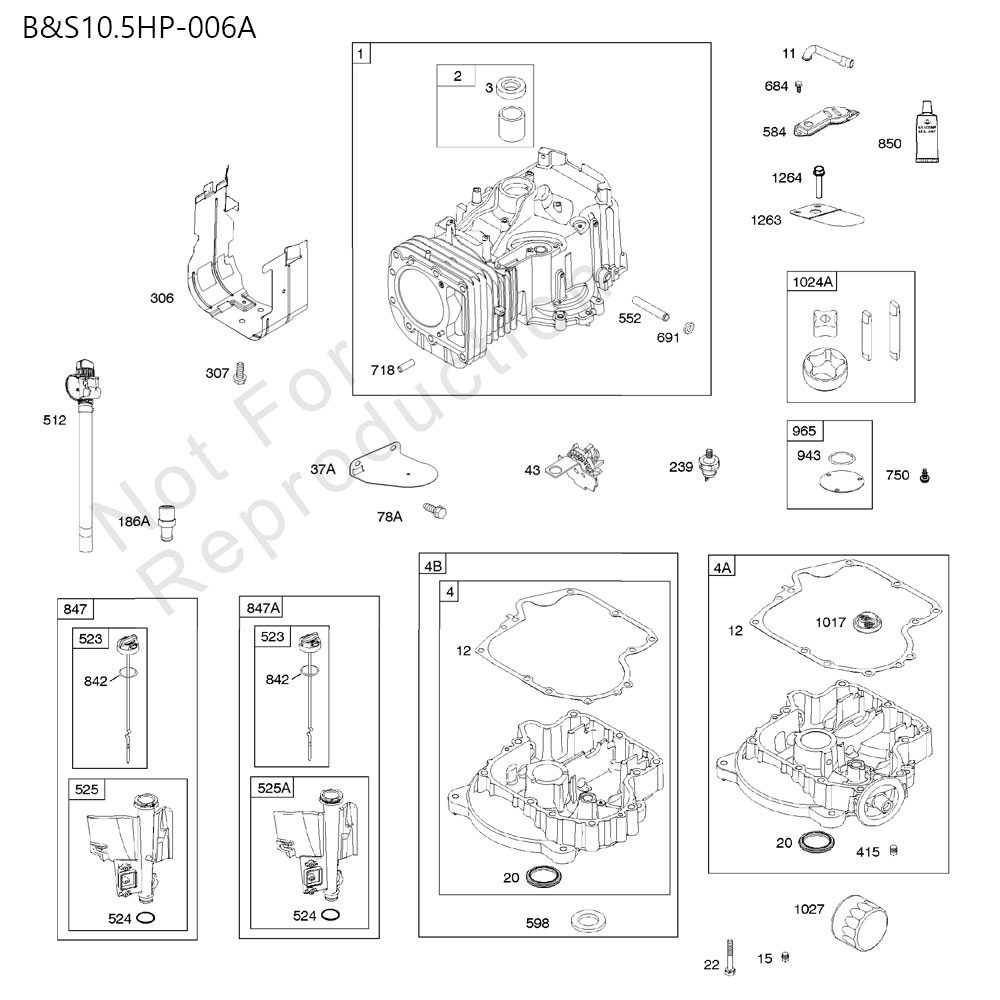 분해도 - B&S10.5HP 긴풀제초기 엔진 (2022)