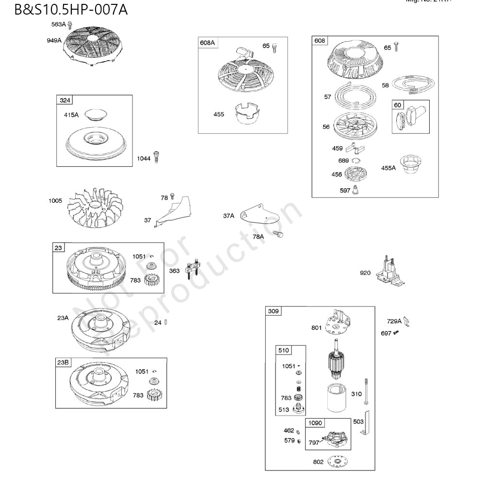 분해도 - B&S10.5HP 긴풀제초기 엔진 (2022)