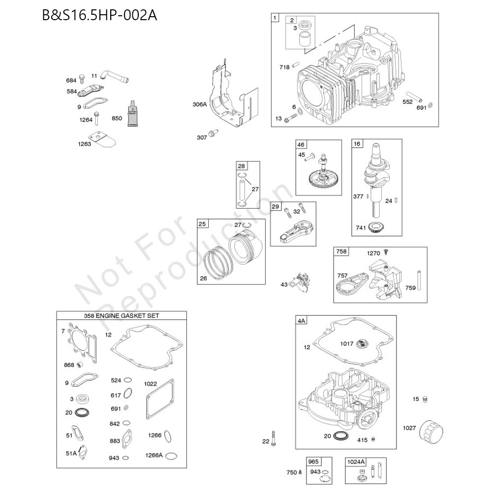 분해도 - B&S16.5HP 긴풀제초기 엔진 (2022)